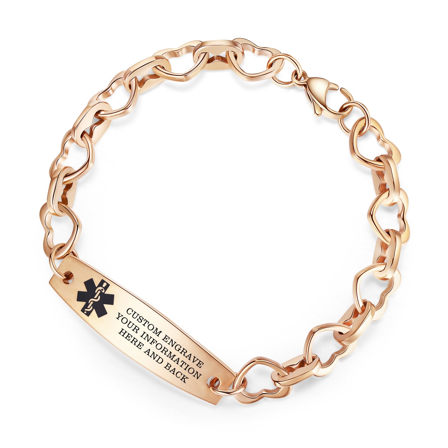 Heart Medical Alert Bracelets for Women Stainless Steel Heart Link Medical bracelets with Free custom engraving