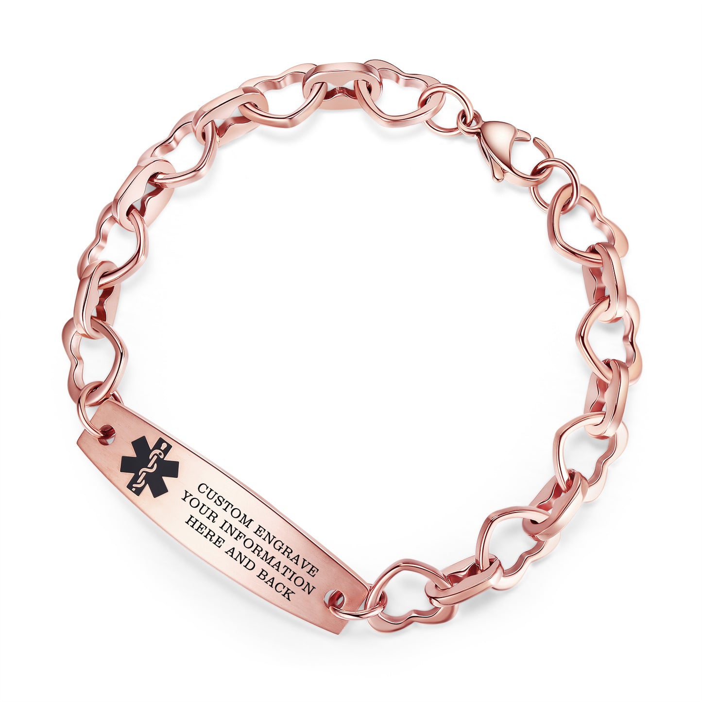 Heart Medical Alert Bracelets for Women Stainless Steel Heart Link Medical bracelets with Free custom engraving